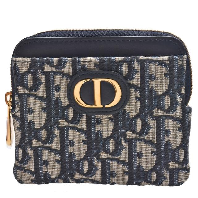 【Dior 迪奧】經典CD LOGO Oblique緹花帆布拉鍊卡夾/零錢包(藍色S2309UTZQ-M928)