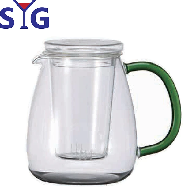 【SYG】耐熱玻璃綠色手把花茶壺-玻璃內芯(900ml)