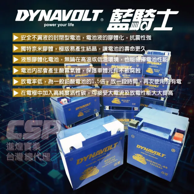 【CSP】藍騎士DYNAVOLT機車電池 奈米膠體 MG20CH-BS(同YTX16-BS YTX20CH-BS GTX16-BS保固15個月)