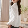 【MsMore】休閒高級感不對稱V領襯衫新款休閒百搭長袖白色短版上衣#121057(白)