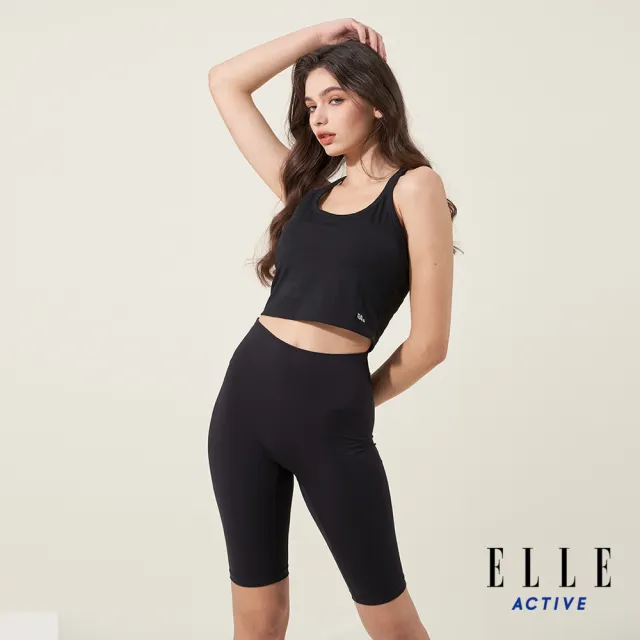 【ELLE ACTIVE】女款 舒適彈力五分瑜珈褲-黑色(EA24M2W3101#99)