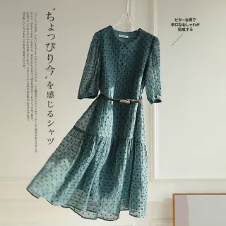 【初色】優雅泡泡袖植絨小花雪紡連身裙洋裝-墨綠色-61116(M-XL可選/快速出貨)