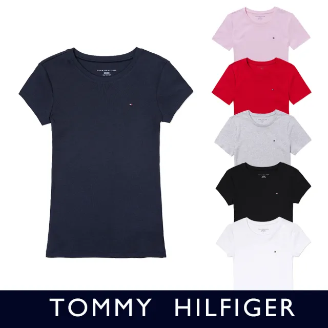 【Tommy Hilfiger】TOMMY 經典刺繡Logo素面短袖T恤 上衣-女-多色組合(經典爆款/百搭舒適/平輸品/短T)