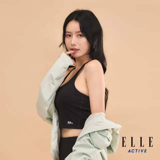 【ELLE ACTIVE】女款 修身細肩帶短背心-黑色(EA24M2W1001#99)