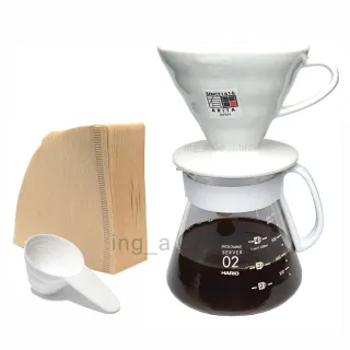 HARIO V60白色02陶瓷濾杯咖啡壺組(4杯份禮盒組)