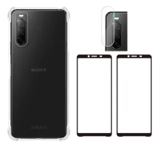 【RedMoon】SONY Xperia 10 II 手機殼貼4件組 空壓殼-9H玻璃保貼2入+厚版鏡頭貼(XP10II)