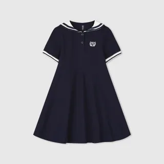 【GAP】女童裝 Logo印花翻領短袖洋裝-海軍藍(890492)