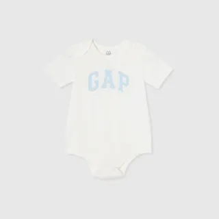 【GAP】嬰兒裝 Logo純棉圓領短袖包屁衣-白色(891712)