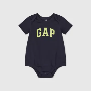 【GAP】嬰兒裝 Logo純棉圓領短袖包屁衣-海軍藍(891712)