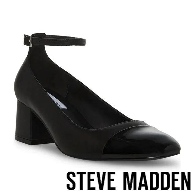 【steve madden】ELI 拼接繞踝粗跟瑪莉珍鞋(黑色)