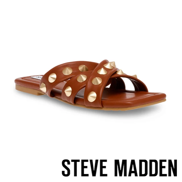 【STEVE MADDEN】MALEAH 鉚釘交叉帶拖鞋(棕色)