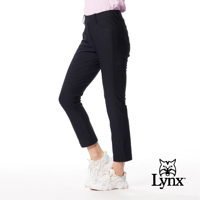 Lynx Golf 女款日本進口布料吸排抗UV機能接觸冷感素面百搭立體貼膜造型窄管九分褲(黑色)