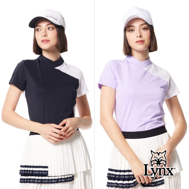 Lynx Golf 首爾高桿風格！女款合身版銀離子抗菌吸排機能山貓膠標短袖小V領POLO衫/高爾夫球衫(二色)