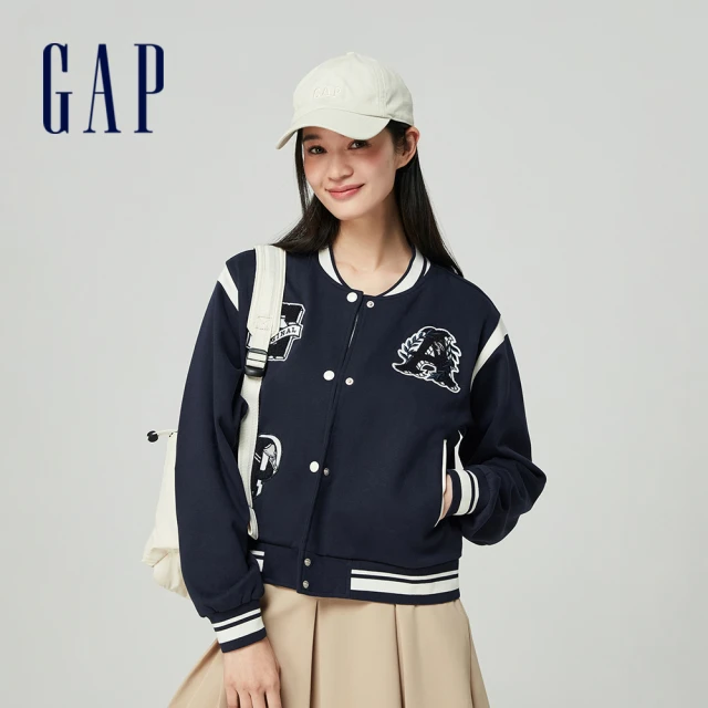 GAP 女裝 Logo純棉立領棒球外套-海軍藍(872711)