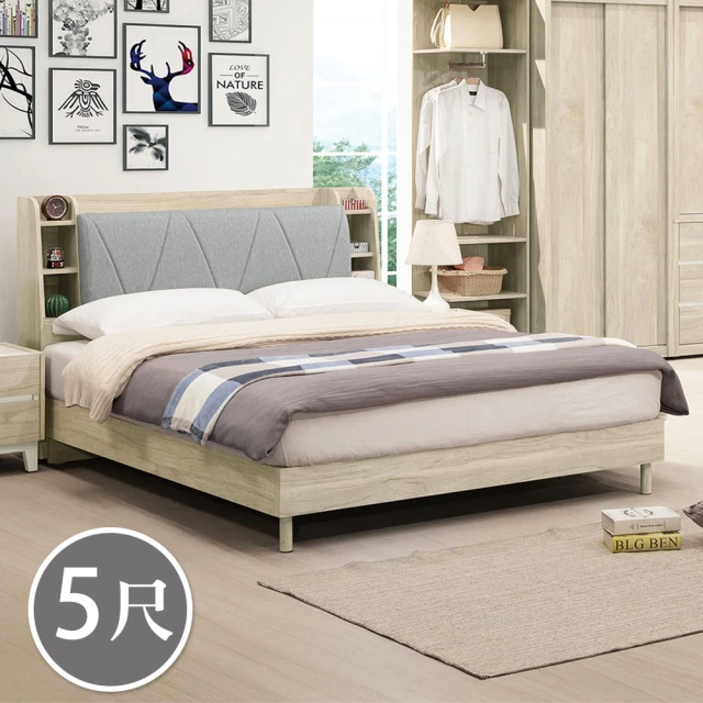 BODENBODEN 羅菲5尺雙人床組/床架(附插座收納床頭箱+床架式床底-六分木心板床板-不含床墊)