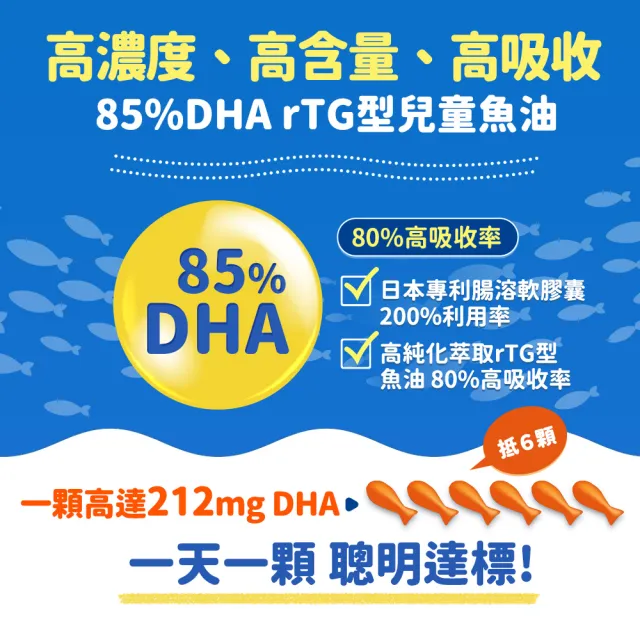 【funcare 船井生醫】85% DHA日本進口rTG高濃度兒童純淨魚油5入組(30顆/盒)