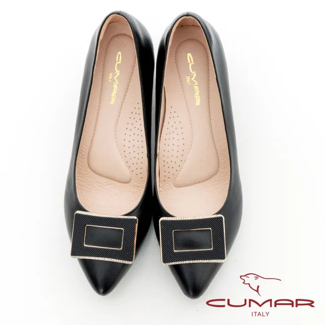 【CUMAR】尖頭同面色鑽飾粗跟鞋(黑色)
