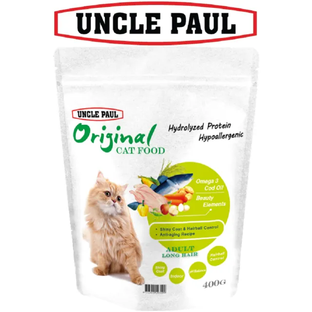 【UNCLE PAUL】保羅叔叔田園生機貓食 400g 成貓 長毛貓(成貓 老貓 熟齡貓 貓飼料 寵物飼料)