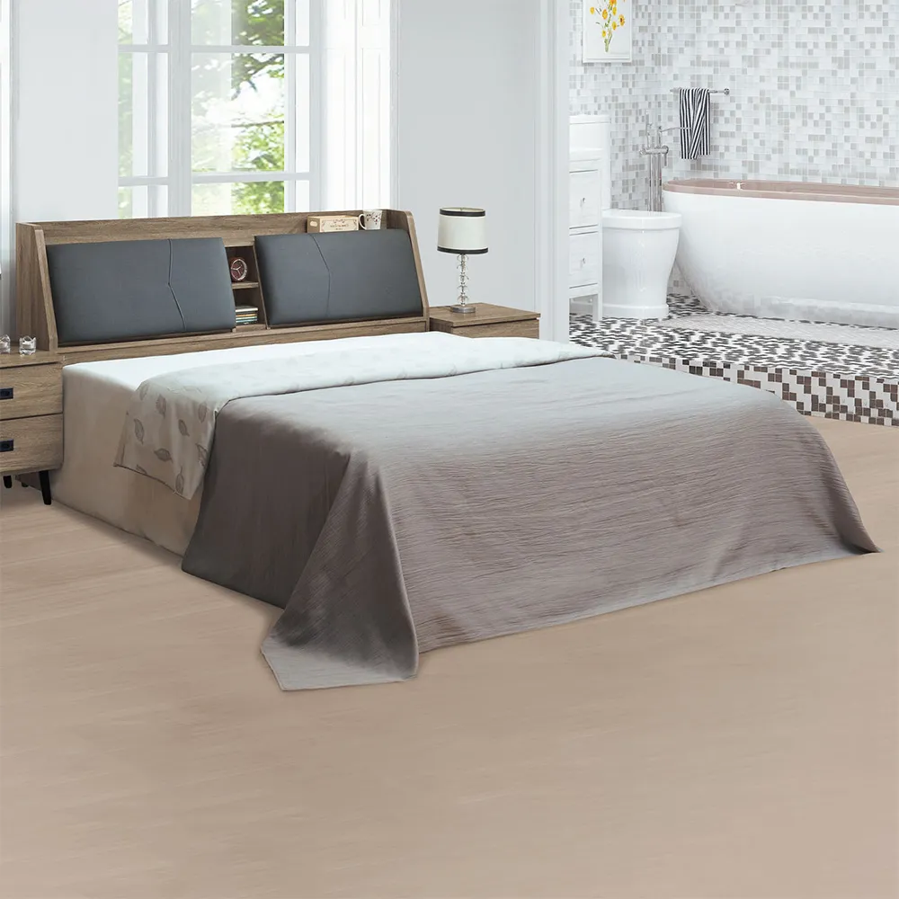 【Hampton 漢汀堡】希菲鋼刷灰橡木6尺深灰枕床組(6尺雙人床組/雙人床組加大/床組/雙人床加大)