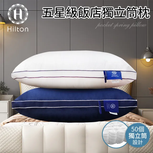 【Hilton 希爾頓】五星級純棉滾邊立體銀離子抑菌獨立筒枕/買二送二/二色任選(枕頭/透氣枕)