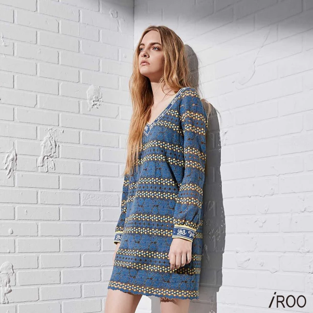 iROO 條紋流行簡約長袖洋裝