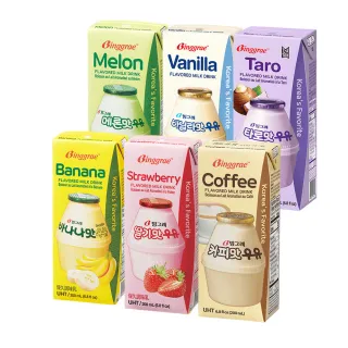 【韓味不二】Binggrae獨家限量版TinyTAN包裝牛奶 200ml X6入 任選(芋頭/香蕉/草莓/哈密瓜/香草/咖啡)