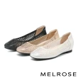 【MELROSE】美樂斯 華麗晶鑽網布拼接羊皮內增高方頭低跟鞋(黑)