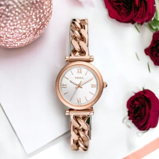 【FOSSIL】Carlie 復古玫瑰金 羅馬時刻 手鍊式女錶 手錶(ES5330)