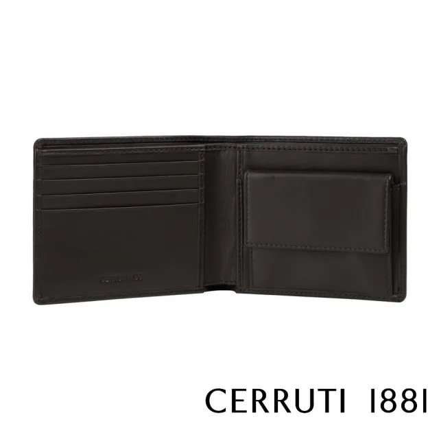 【Cerruti 1881】限量2折 義大利頂級小牛皮4卡零錢袋短夾皮夾 5707M 全新專櫃展示品(黑色 贈原廠送禮提袋)