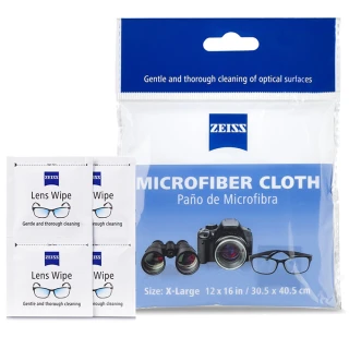【ZEISS 蔡司】Microfiber Cloth 超細纖維布 + 抗菌拭鏡紙/20張