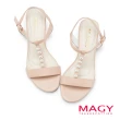 【MAGY】T字珍珠羊皮低跟涼鞋(粉紅)