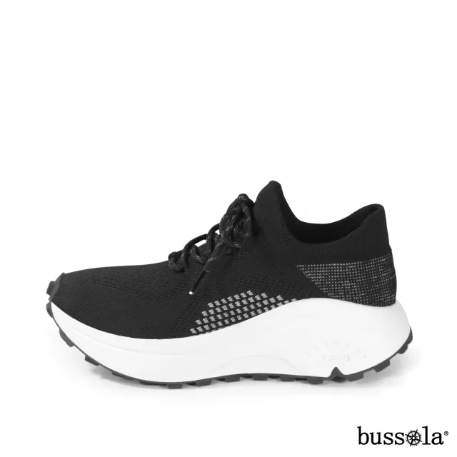 【bussola】BMS 彈力飛織襪套式厚底健行休閒鞋(黑色)