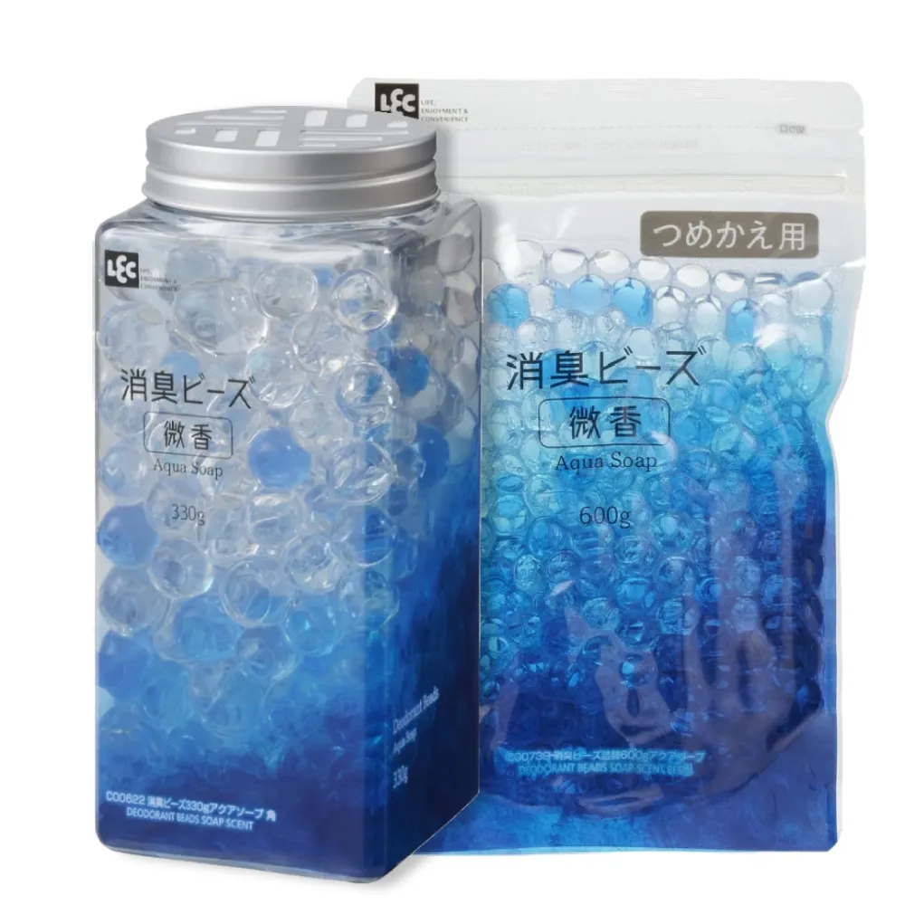 【LEC】水晶顆粒消臭劑美型角柱微香-2入組(瓶裝330g+補充包600g)