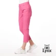 【Lynx Golf】女款彈性舒適貼袋造型後腰LOGO針織帶剪接設計隱形拉鍊口袋窄管九分褲(二色)