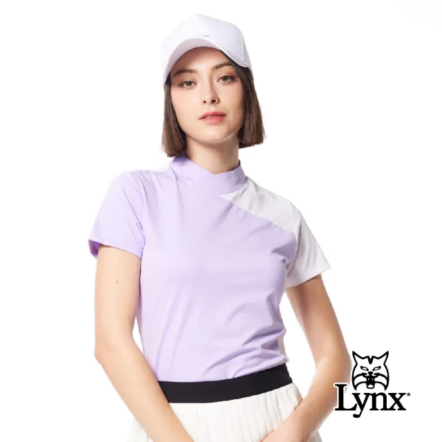 【Lynx Golf】首爾高桿風格！女款合身版銀離子抗菌吸排機能山貓膠標短袖小V領POLO衫/高爾夫球衫(二色)