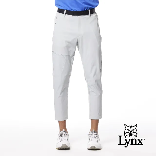 【Lynx Golf】首爾高桿風格！男款彈性舒適腿袋設計 造型拉片拉鍊口袋平口休閒長褲(三色)