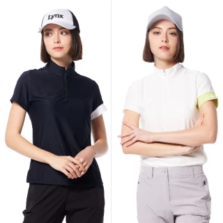 【Lynx Golf】首爾高桿風格！女款合身版吸排機能開杈設計山貓膠標短袖立領POLO衫/高爾夫球衫(二色)