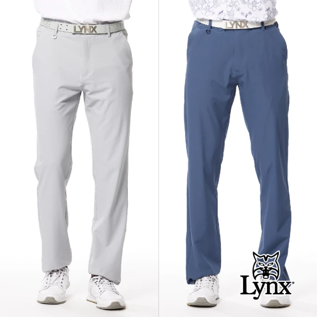 Lynx Golf 男款彈性舒適素面外觀百搭後袋斜切造型設計平口休閒長褲(二色)