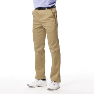 【Lynx Golf】男款彈性舒適百搭大地色系混紡材質素面款式平面休閒長褲(卡其色)