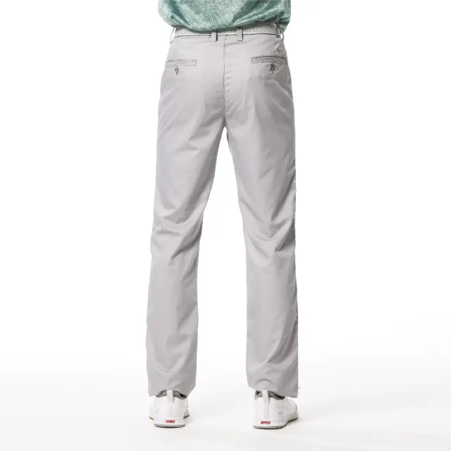 【Lynx Golf】男款彈性舒適竹纖維材質百搭素面款式Lynx繡花平面休閒長褲(灰色)