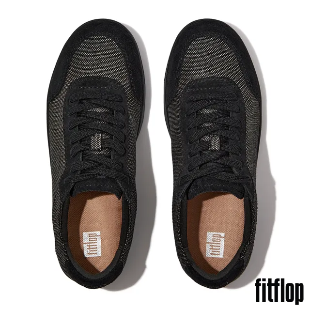 【FitFlop】RALLY 金屬亮粉帆布休閒鞋-女(靚黑色)