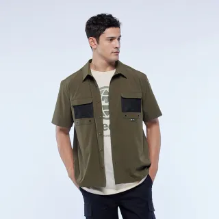 【JEEP】男裝 網布拼接彈性工裝短袖襯衫(橄欖綠)