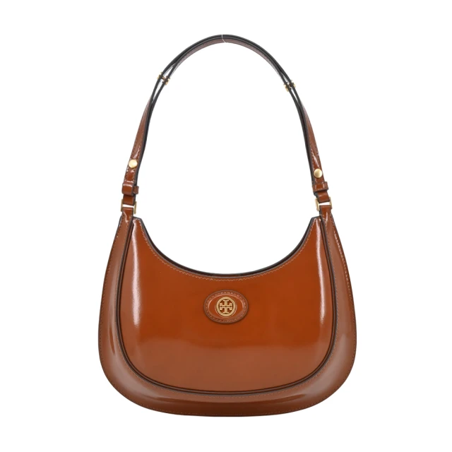 TORY BURCH ROBINSON 漆皮手提/肩背新月包(棕)