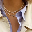 【CReAM】Diana 天然珍珠相間金色小圓珠 亮鑽英文字母項鍊鍍18K金色女項鍊(生日 禮物 送禮 禮盒)