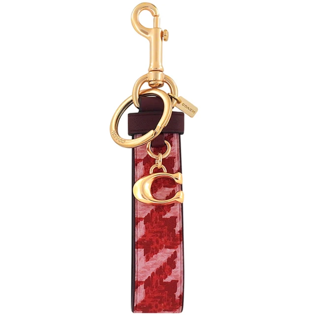 COACH 千鳥格紋PVC鑰匙圈-紅色(買就送璀璨水晶觸控筆
