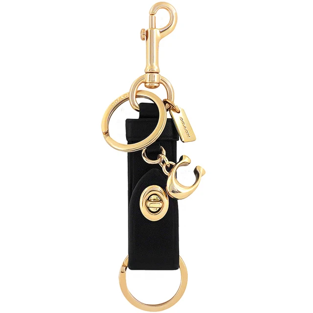 COACHCOACH 皮革雙釦環鑰匙圈-黑色(買就送璀璨水晶觸控筆)