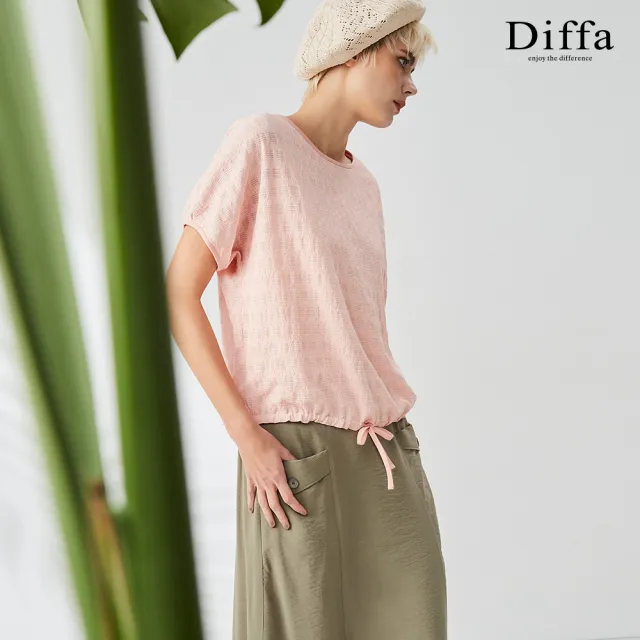 【Diffa】典雅異素材拚接連袖針織衫-女