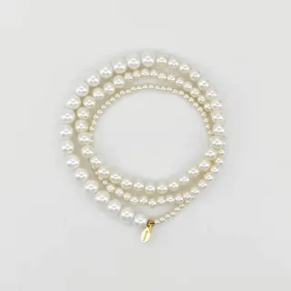 【SHASHI】紐約品牌 Miller Pearl 淡水珍珠項鍊X淡水珍珠三層手鍊 2用(彈性手鍊)