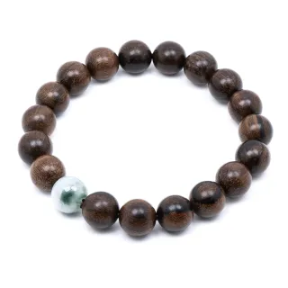 【正佳珠寶】翡翠 印尼 達拉干沉香木 10mm 天然A貨翡翠 翡翠手鍊｜日本彈力繩(經典沈香原木搭配天然翡翠)