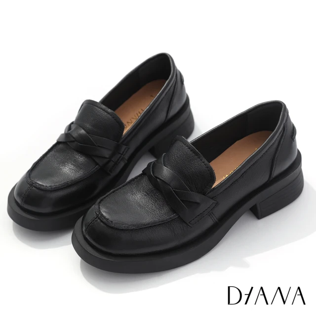 DIANA 4cm柔軟水染牛皮交織扭轉設計牛津鞋(黑) 推薦